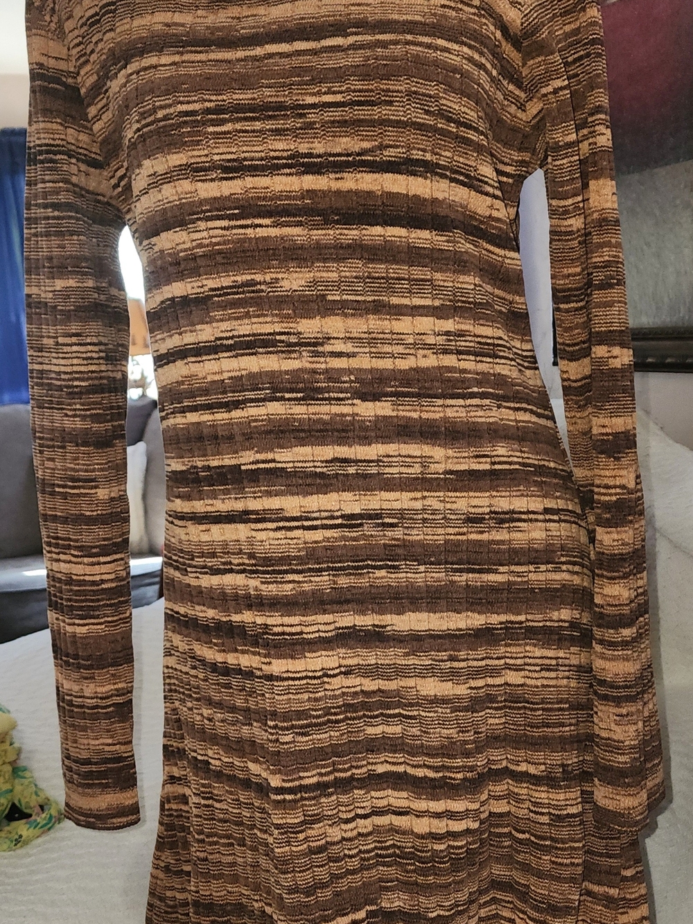 Volcom Striped Midi Dress in Brown and Tan Sz Xlg